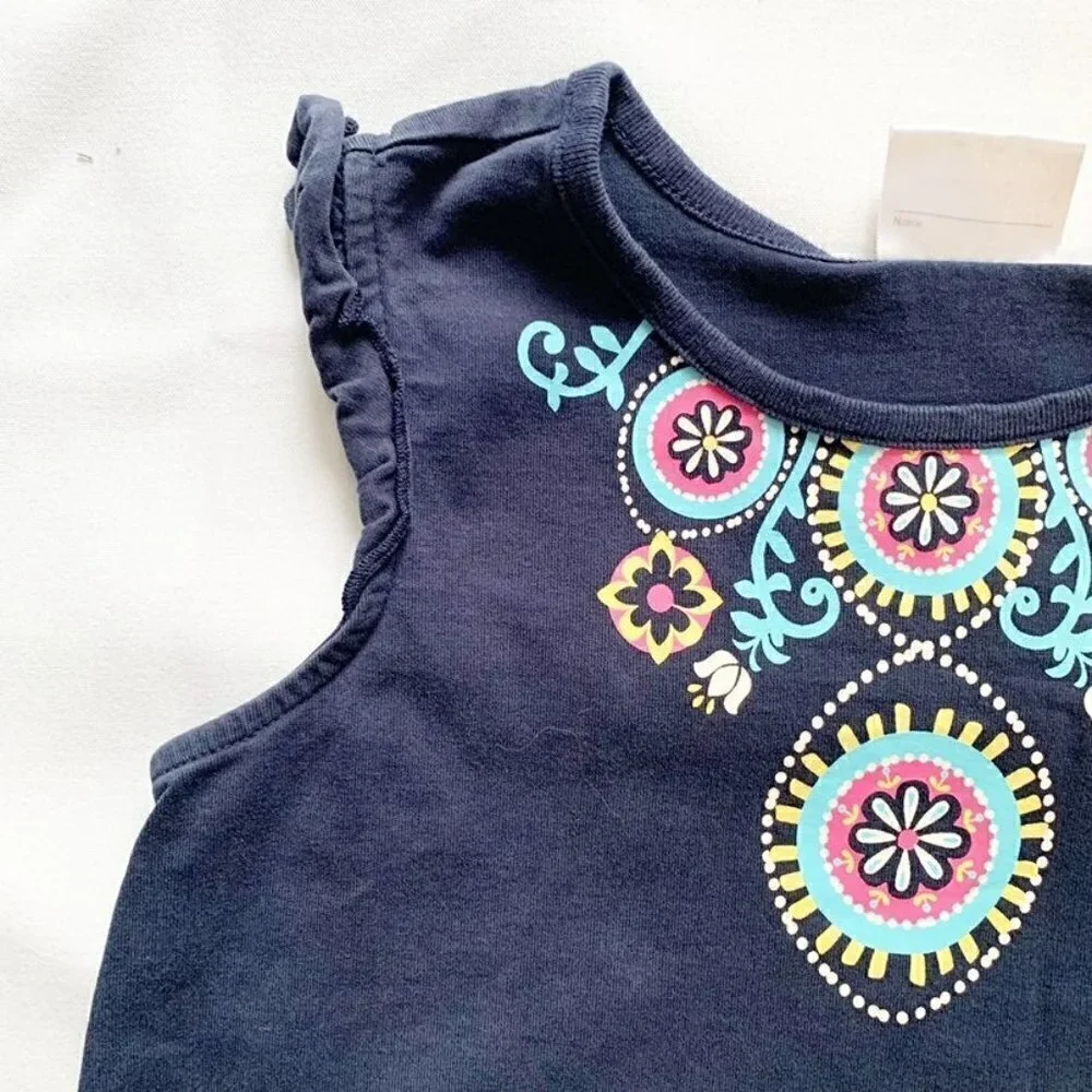 5/$25 Hanna Andersson A-Line Dress‎ Kids 120 Navy Blue Ruffle Medallion Boho